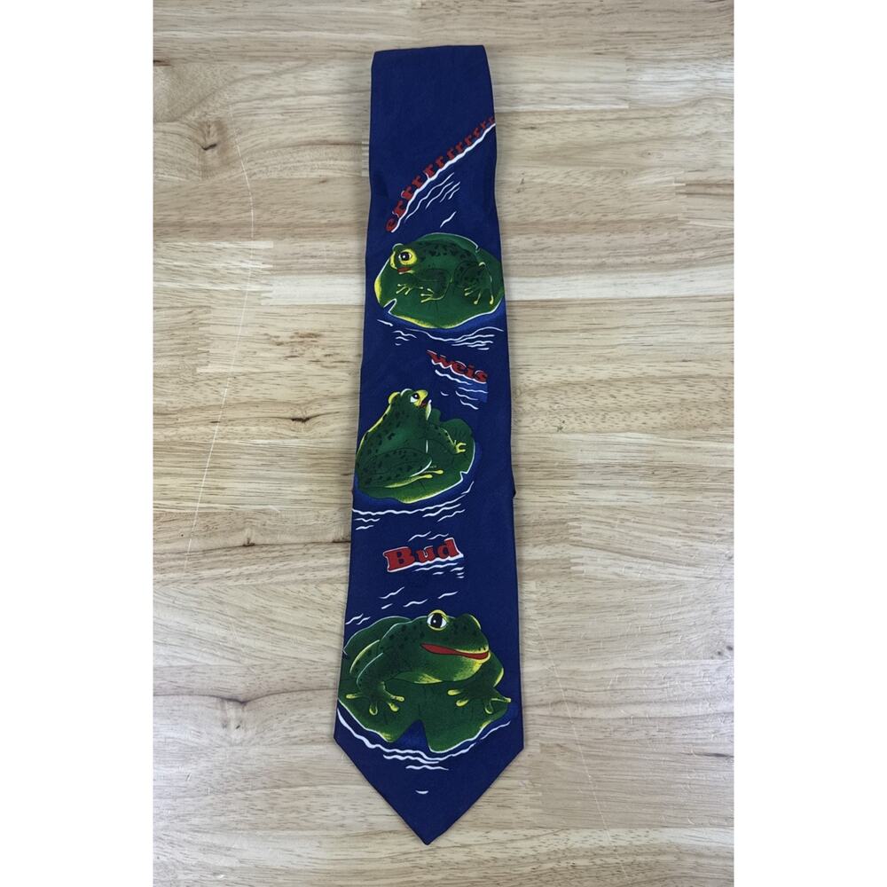 VTG Anheuser-Busch BUDWEISER FROGS 1996 Blue Polyester Neck Tie made in USA NWT